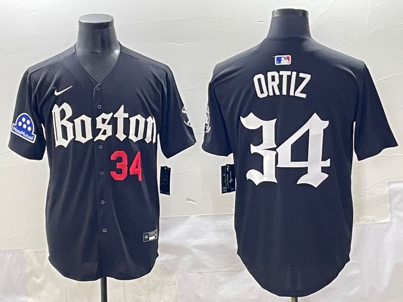 Men 2025 Boston Red Sox #34 Ortiz Black Five generations Joint Name Nike MLB Jersey style 8->boston red sox->MLB Jersey